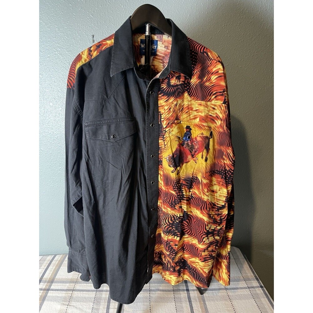 Vintage Wrangler Brushpopper Pearl Snap Rodeo Shirt 90s Sz 2XL Western Wear